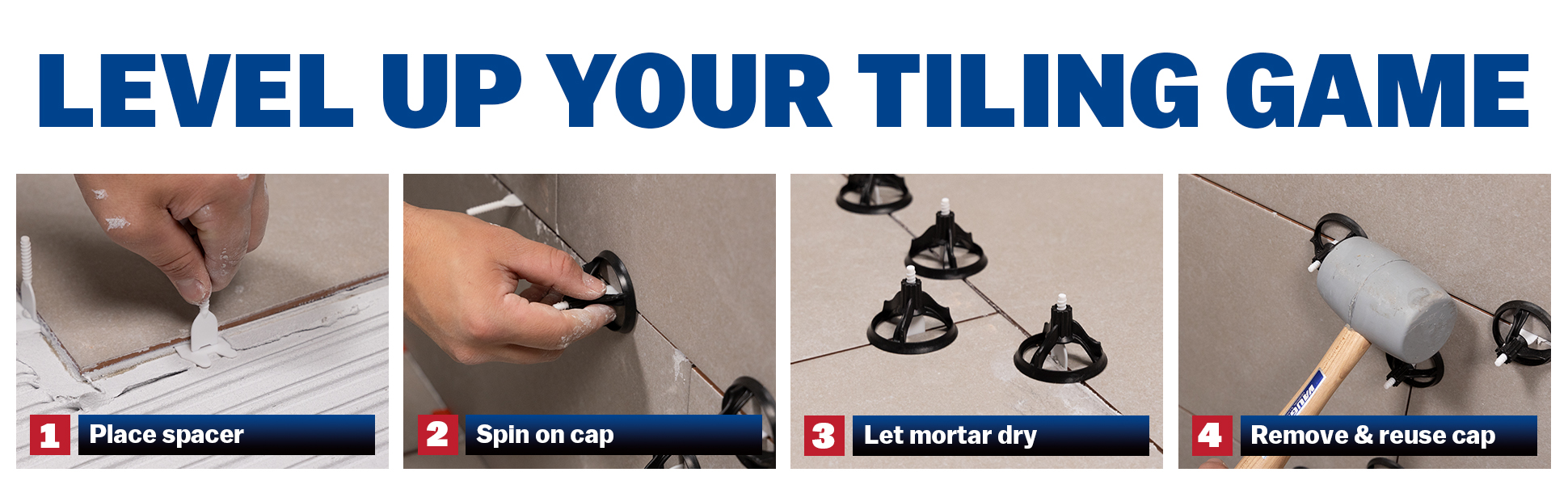 Level UP your tiling game with BARWALT tile leveling systems - PLS, PLS Max and PLS Revolve - to eliminate tile lippage in four easy steps